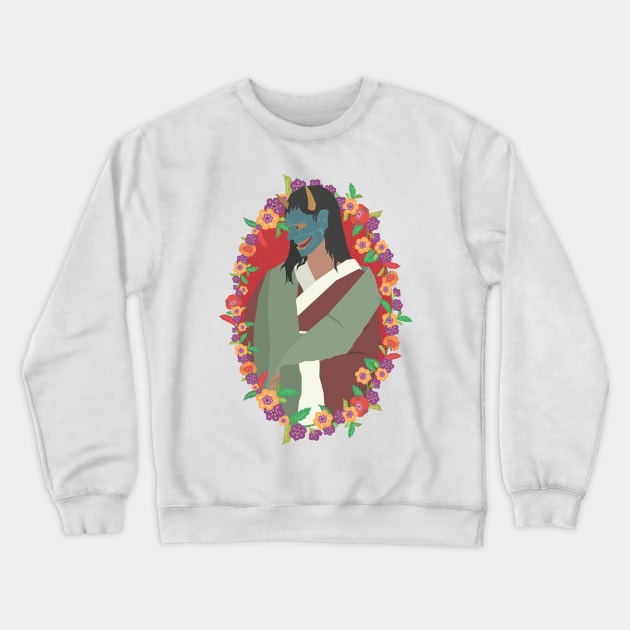 Hannya Lady Flower Garland Crewneck Sweatshirt by MythoCulture